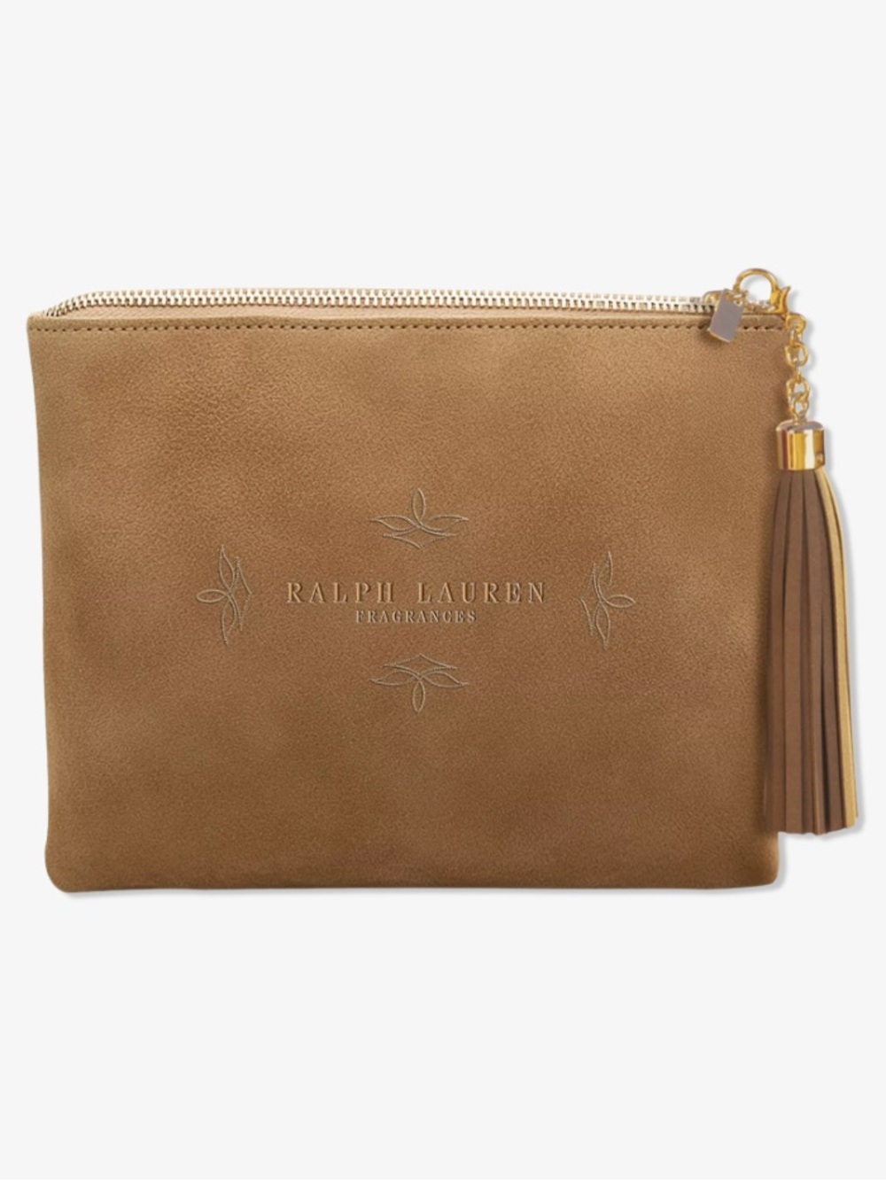 Authentic Ralph Lauren Tan Suede Tassel makeup bag /Cosmetic Pouch